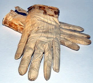 Leather gloves worn by Lincoln to Ford's Theater on the night of his assassination. Blood stains are visible at the cuffs.