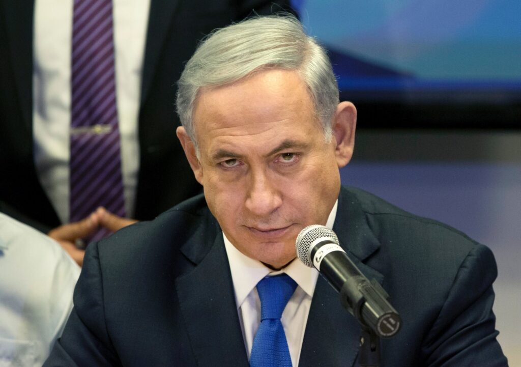 Israeli Prime Minister Benjamin Netanyahu attends a Likud party meeting in Or Yehuda near Tel Aviv, Israel, a day ahead of legislative elections, March 16, 2015.