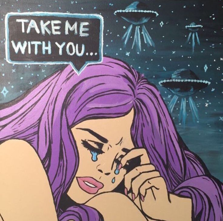 Pop Art Woman Crying - Take me with you to ufos