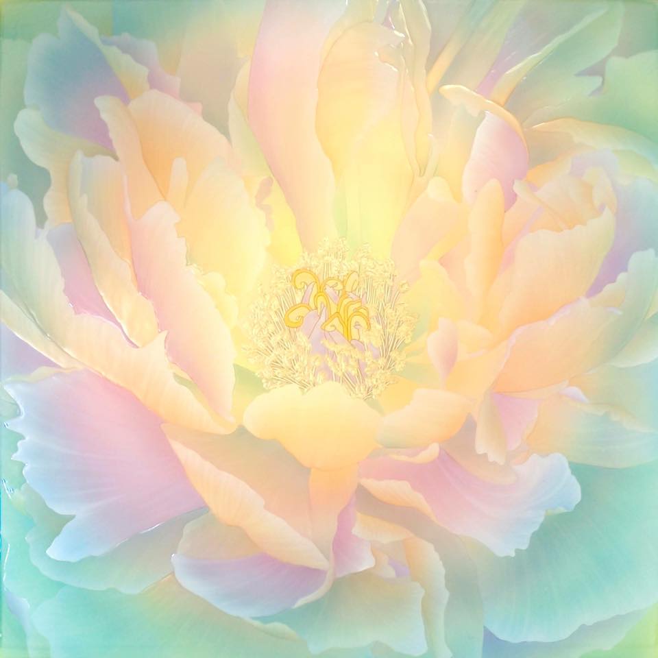 Clam flower graphic, light pastel tones