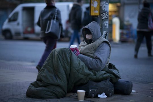 Image of a homeless man in winter on the british streets