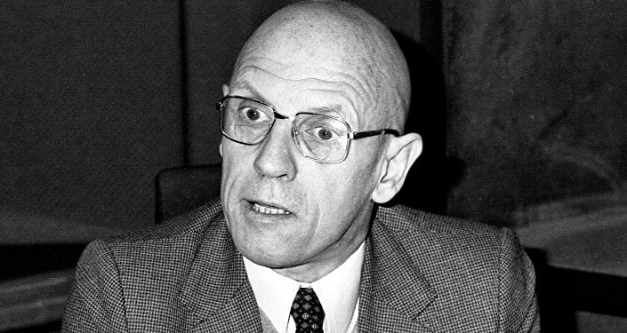 Portrait of French philosopher Michel Foucault taken on December 16, 1981 at the radio broadcast studio Europe 1 in Paris, France.