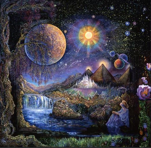 image: painting of woman looking at the stars by Josephine Wall