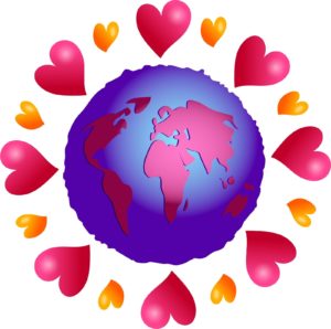 graphic: earth surrounded by hearts