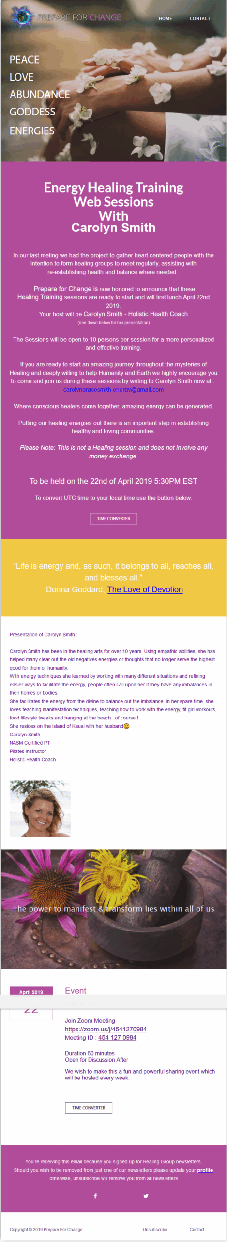 Healing Training Sessions With Carolyn Smith