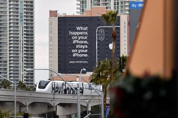 A billboard advertising Apple's iPhone security during CES 2019 in Las Vegas, Nevada. Photo / Getty