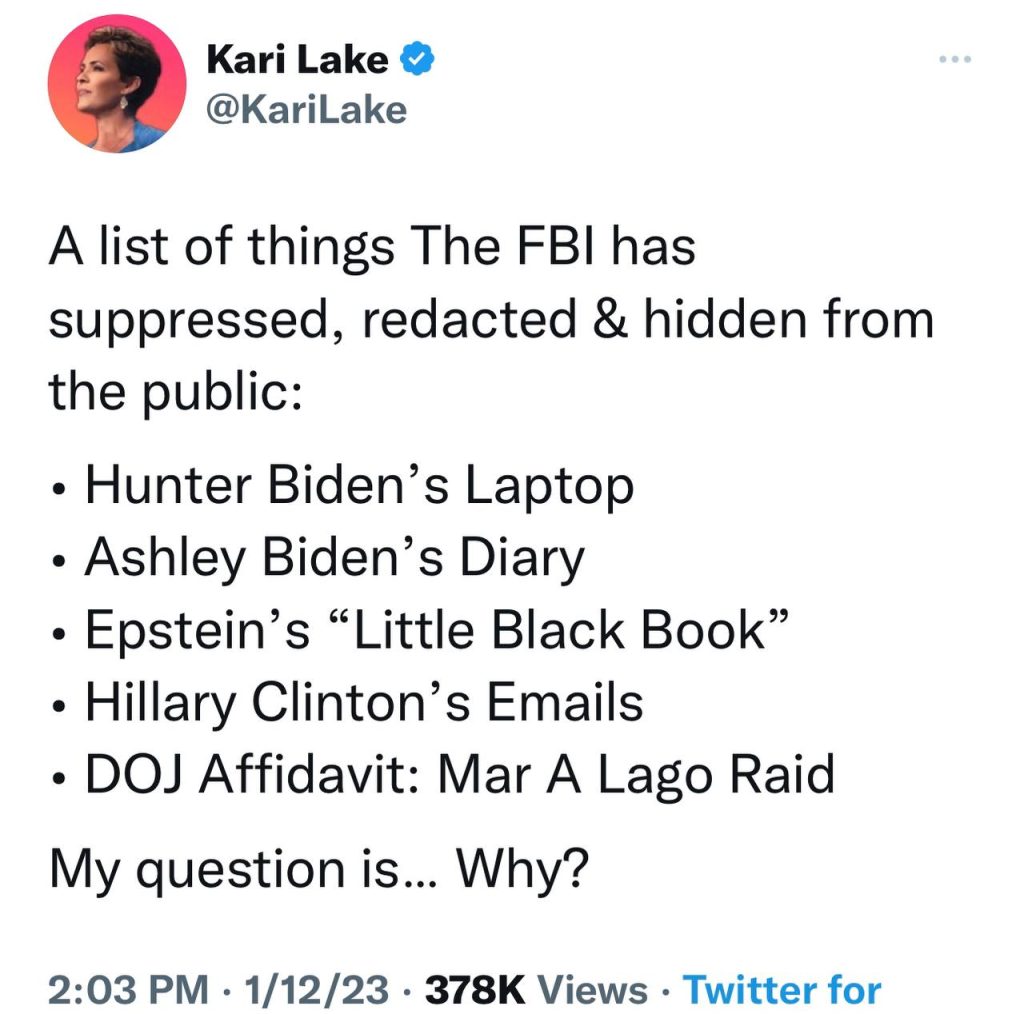 Kari lake tweets 1024x1014 | benjamin fulford report: mccarthy to replace biden as us “president” while the un prepares to move to laos – january 16, 2023 | banned