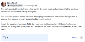 Parent poll shows nearly 80% of kids who became suddenly autistic had their last normal day on the day they got vaccinated